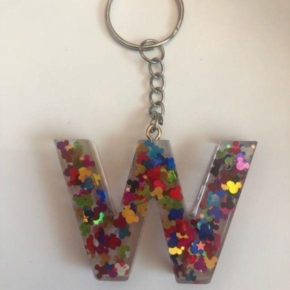 Handmade W Mickey Mouse Resin Multicolor Glitter Key Chain - Picture 2 of 6